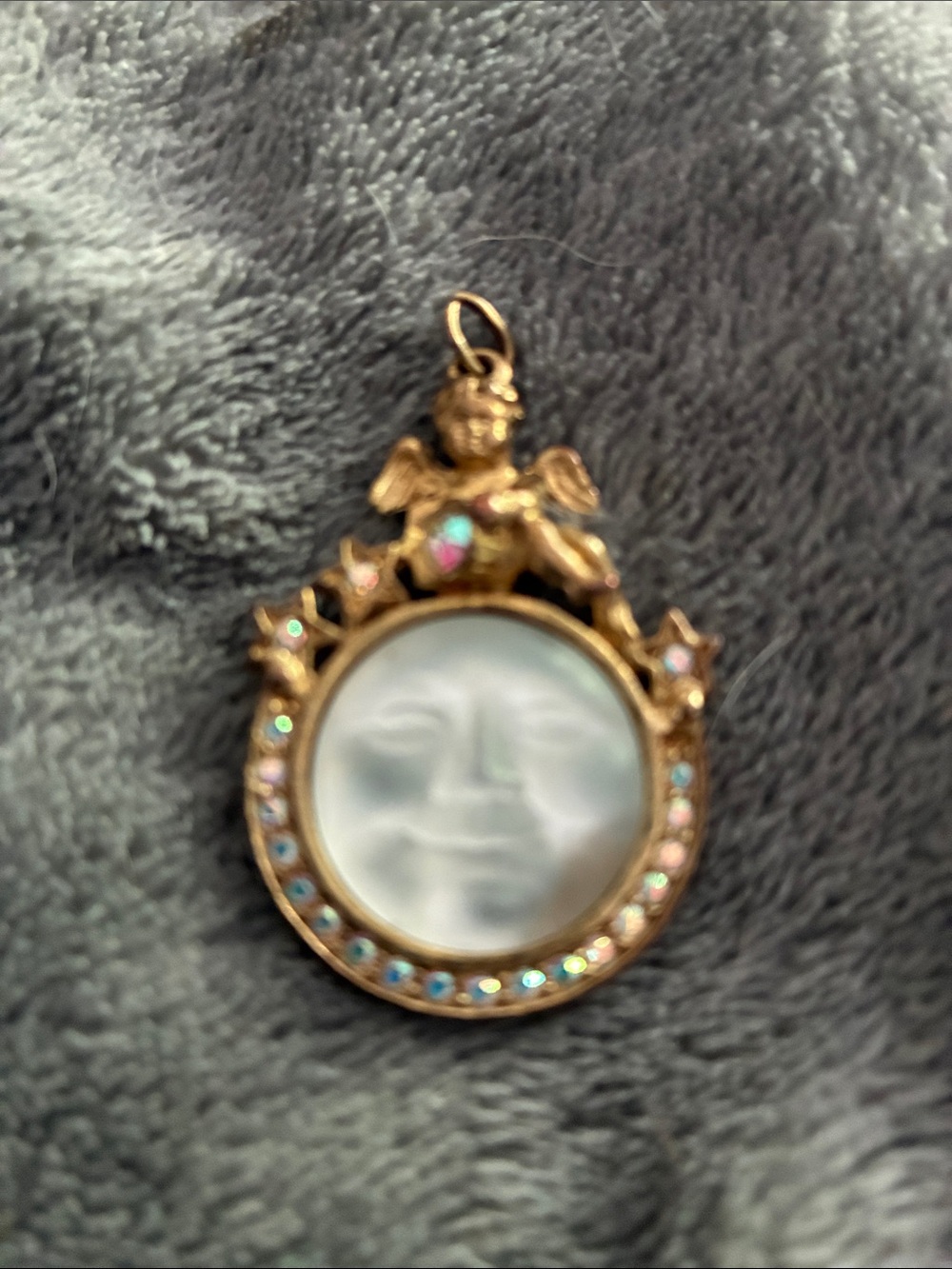Kirks Folly Gold-Tone Angel Moon Pendant with Iridescent Rhinestones